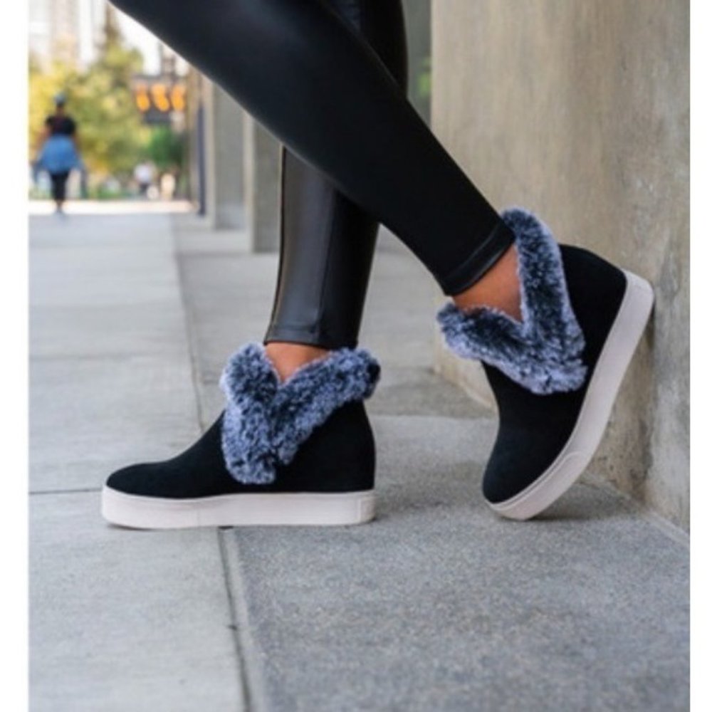 Nib J/Slides Sean Faux Fur Black Metallic Suede W… - image 3